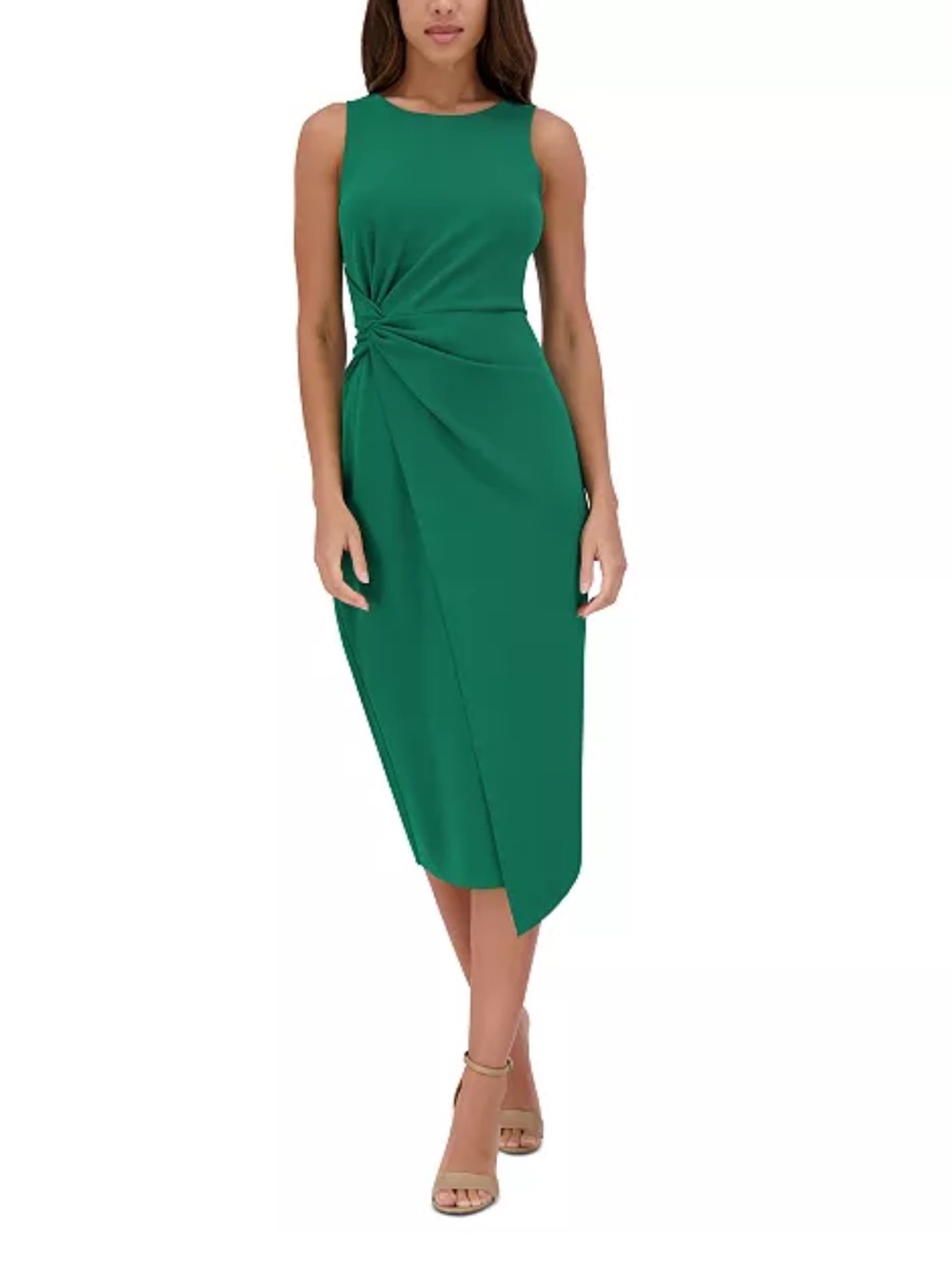 Guess Green Ruched Side-Twist Sleeveless Midi Dress, Medium